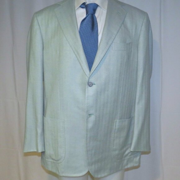 Tincati x Partenopea Bespoke Pale Green HBone Cashmere Two Button Sport Coat 44L - Picture 7 of 15